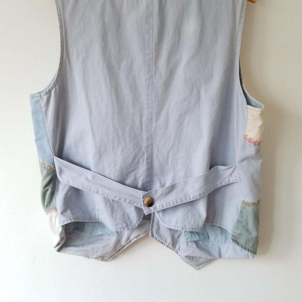Vintage Cambridge Denim Embroidered Cat Patch Work Studded  Vest Jacket Large - Picture 10 of 14